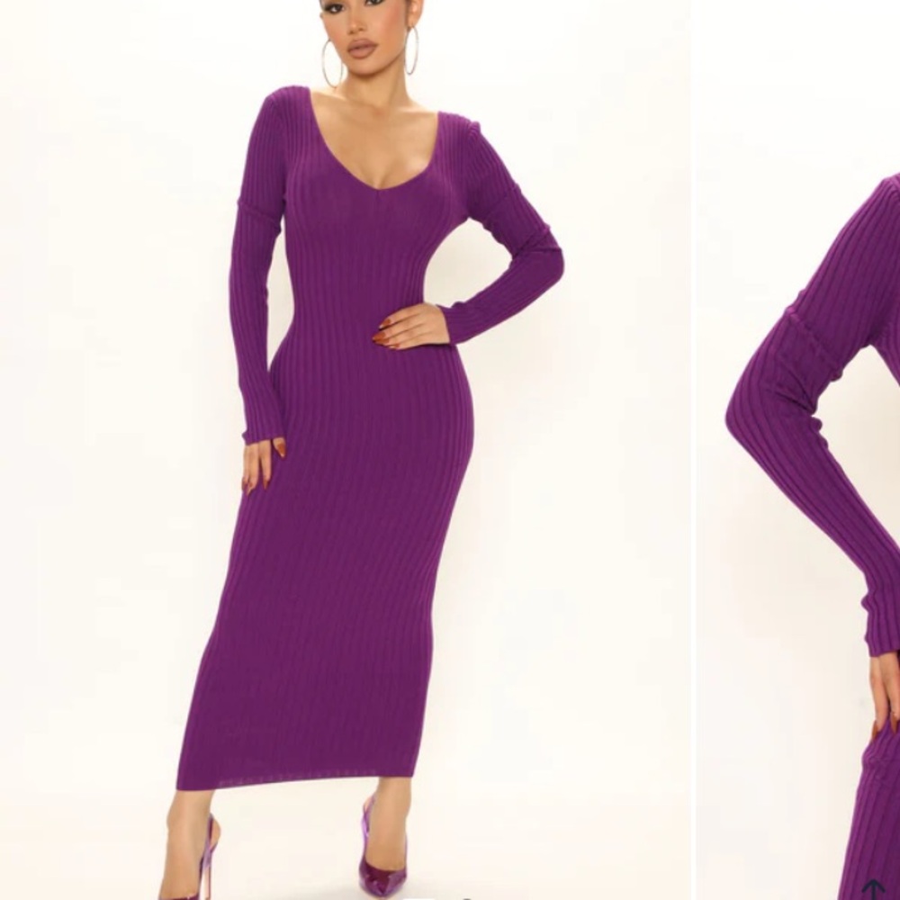 Fashion Nova Deep V-Neck Purple Dress
